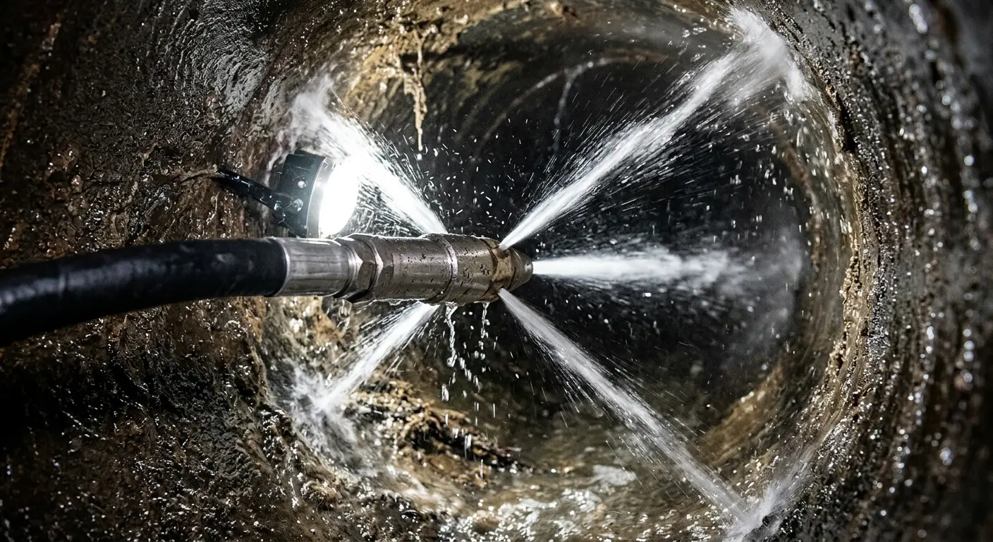 High-pressure hydro jetting nozzle cleaning sewer pipe for Sewer Cleanout in Norridge